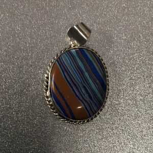 Striped Blue and Brown Pendant 925 Sterling